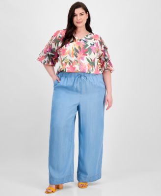 Vince Camuto - Plus Size Drawstring-Waist Wide-Leg Pants