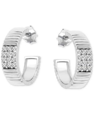 Giani Bernini - Pav&eacute; Ribbed Small C-Hoop Earrings in Sterling Silver, 0.62" (also in 18k Gold-Plated Sterling Silver)