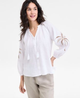 Charter Club - Women's Embroidered 100% Linen Top