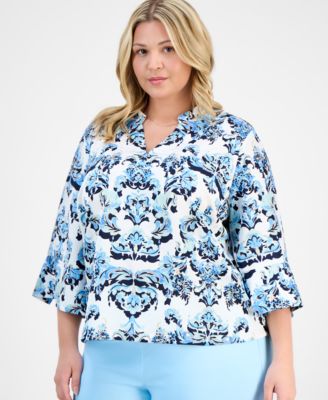 JM Collection - Plus Size Printed Jacquard Blouse