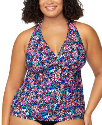Island Escape - Plus Size Floral-Print H-Back Tankini Top, Exclusively at Macy's