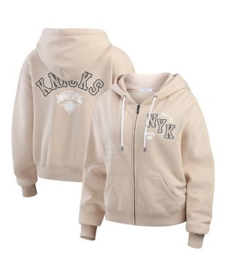 WEAR by Erin Andrews - Women's Cream New York Knicks Plus Size Tonal Felt Patch Full-Zip Hoodie