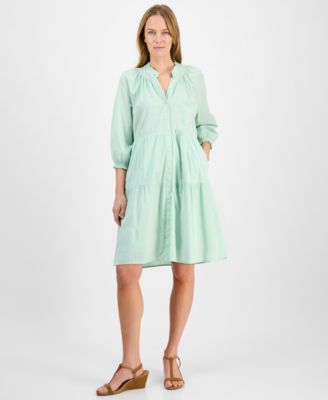 Style & Co - Women's Cotton Smocked-Collar Tiered Dress