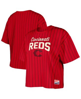 New Era - Women's Red Cincinnati Reds City Connect Multiplier Pinstripe Cropped T-Shirt