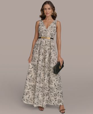 Donna Karan New York - Women's Belted V-Neck Jacquard Ball Gown
