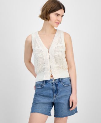 And Now This - Women's Lace-Trim Button-Front Sweater Vest