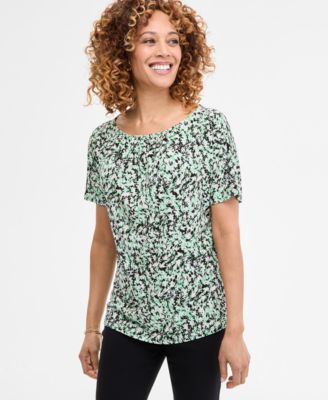 JM Collection - Women's Printed Shirred-Neck Short-Sleeve Top, Exclusively at Macy's