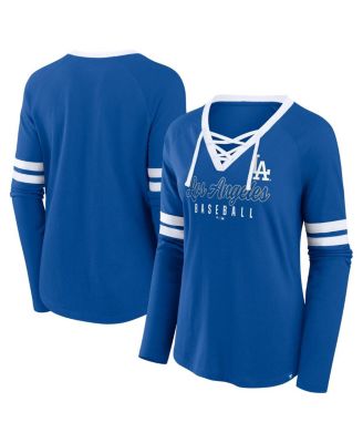 Fanatics - Women's Royal Los Angeles Dodgers Won Done Raglan Lace-Up Long Sleeve T-Shirt