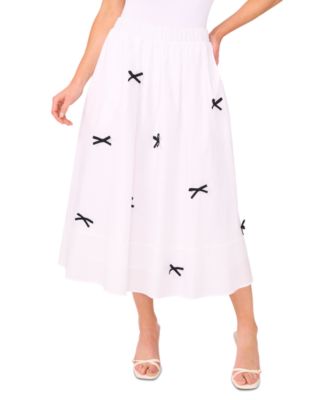 CeCe - Women's Cotton Bow-Trim Pull-On Midi Skirt