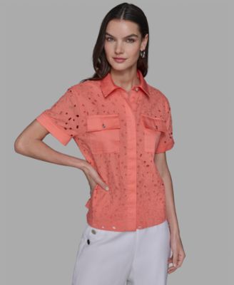 KARL LAGERFELD PARIS - Petite Eyelet Button-Front Blouse
