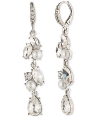 Givenchy - Silver-Tone Crystal & Imitation Pearl Linear Drop Earrings