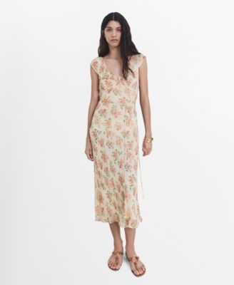 MANGO - Women's Bow Detail Floral Midi Dress