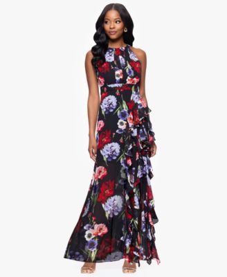 B&A By Betsy and Adam - Petites Printed Long Halter Dress