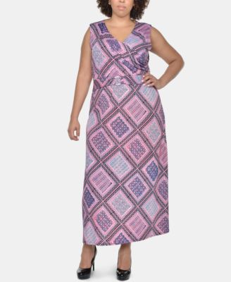 NY Collection - Plus Size Printed Wrap-Front Maxi Dress