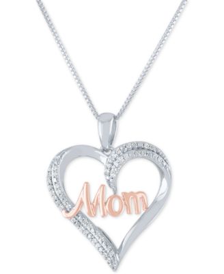 Macy's - Diamond "Mom" Heart 18" Pendant Necklace (1/8 ct. t.w.) in Sterling Silver and 14k Rose Gold Plate