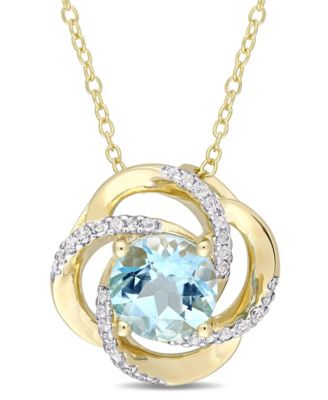 Macy's - Blue Topaz (2-1/3 ct. t.w.) and White Topaz (1/5 ct. t.w.) Interlaced Floral Swirl Necklace in 18k Yellow Gold Over Sterling Silver