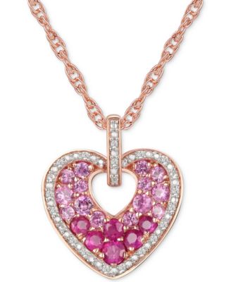 Macy's - Multi Gemstone (1/2 ct. t.w.) & Diamond (1/10 ct. t.w.) 18" Heart Pendant Necklace in 14k Rose Gold Over Sterling Silver
