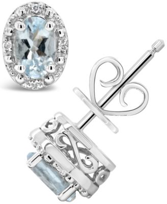 Macy's - Aquamarine (3/4 ct. t.w.) and Diamond Accent Stud Earrings in Sterling Silver