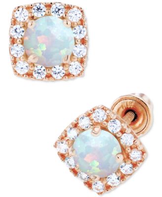 Macy's - Lab-Grown Opal (1/5 ct. t.w.) & Lab-Grown White Sapphire (1/6 ct. t.w.) Cushion Halo Stud Earrings