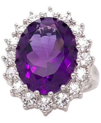 Macy's - Amethyst (10 ct. t.w.) & White Topaz (2 ct. t.w.) Oval Halo Ring in Sterling Silver (Also in Mystic Quartz & Green Quartz)