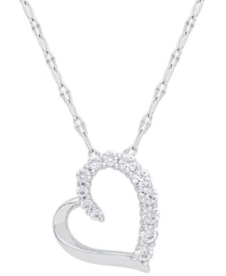 Macy's - Lab-Grown White Sapphire Heart 18" Pendant Necklace (5/8 ct. t.w.) in Sterling Silver