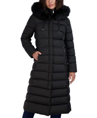 Tahari - Women's Faux-Fur-Trim Hooded Maxi Puffer Coat