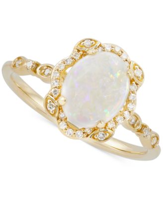 Macy's - Opal (1 ct. t.w.) & Diamond (1/8 ct. t.w.) Ring in 14k Gold