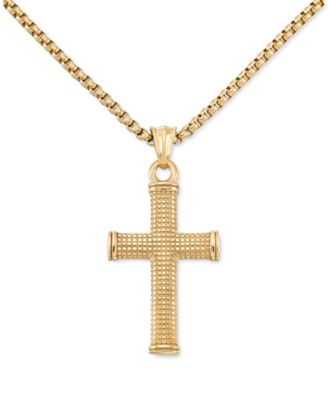 LEGACY for MEN by Simone I. Smith - Textured Cross 24" Pendant Necklace in Gold-Tone Ion-Plated Stainless Steel