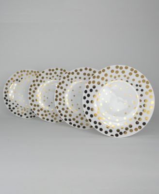 Euro Ceramica - A starburst is the inspiration for Luminaire. Streaks of brilliant gold radiate from the center of a contemporary white coupe accent plate creating a dynamic table setting.