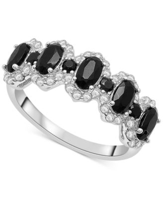 Macy's - Onyx & White Topaz (3/4 ct. tw.) Oval Halo Ring in Sterling Silver