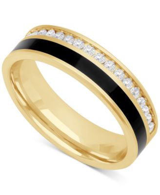 Macy's - Men's Lab-Created White Sapphire (3/4 ct. t.w.) & Ceramic Stripe Band in 18k Gold-Plated Sterling Silver (Also in Black Sapphire)