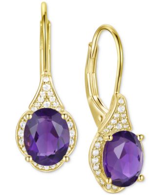 Macy's - Amethyst (2 ct. t.w.) & Lab-Grown White Sapphire (1/5 ct. t.w.) Drop Earrings in 14k Gold-Plated Sterling Silver (Also in Additional Gemstones)