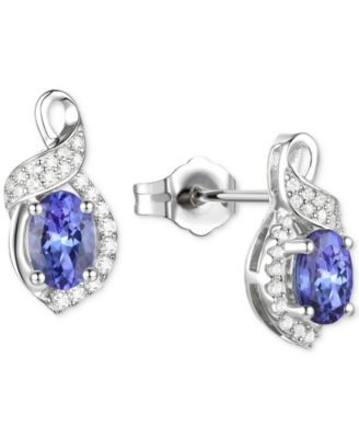Macy's - Tanzanite (3/4 ct. t.w.) & Lab-Grown White Sapphire (1/6 ct. t.w.) Oval Swirl Stud Earrings in Sterling Silver
