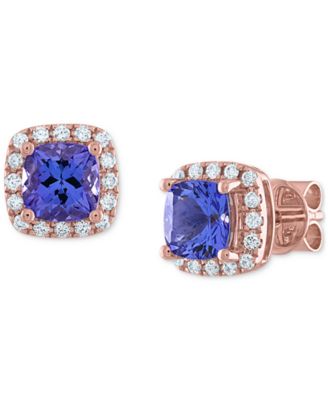 Macy's - Tanzanite (1 ct t.w.) & Diamond (1/6 ct. t.w.) Halo Stud Earrings in 14k Rose Gold