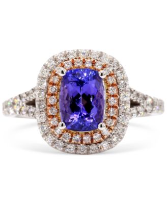 Macy's - Tanzanite (1-1/2 ct. t.w.) & Diamond (1/2 ct. t.w.) Double Halo Ring in 10k White & Rose Gold