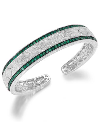Macy's - Gemstone and Diamond (1/10 ct. t.w.) Antique Cuff Bracelet in Sterling Silver