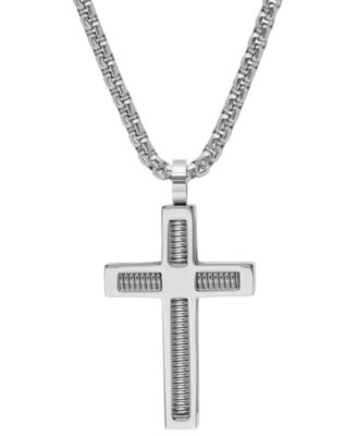 STEELTIME - Men's 18k Gold-Plated Stainless Steel Spring Inlay Cross 24" Pendant Necklace