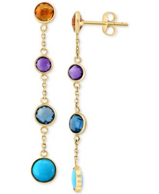EFFY Collection - Multi-Gemstone (1-7/8 ct. t.w.) & Turquoise Bezel Chain Drop Earrings in 14k Gold