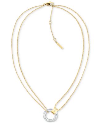 Calvin Klein - Two-Tone Stainless Steel Logo Ring Layered Pendant Necklace, 16" + XX" extender