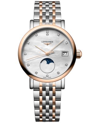 Longines - Women's Swiss Elegant Moonphase Diamond (1/20 ct. t.w.) Two-Tone Stainless Steel Bracelet Watch 30mm