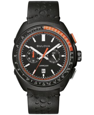 Bulova - Men's Chronograph Racer Black Leather Strap Watch 42mm