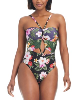 Bar III - Women's Floral-Banded Keyhole One-Piece Swimsuit