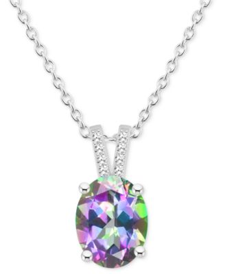 Macy's - Mystic Topaz (3-5/8 ct. t.w.) & Diamond Accent Oval 18" Pendant Necklace in Sterling Silver (Also in Pink Topaz)