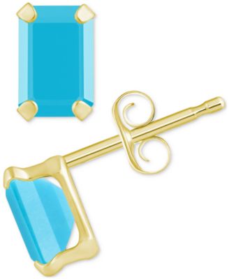 Macy's - Turquoise Emerald-Cut Solitaire Four Prong Stud Earrings in 14k Gold