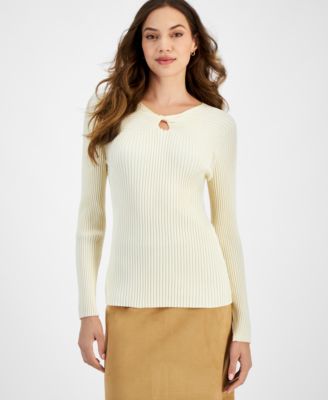 Tahari ASL - Women's Twisted Keyhole Long Sleeve Ribbed Knit Top