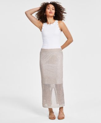 Bar III - Women's Sparkle-Crochet Pull-On Maxi Skirt