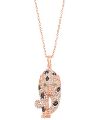 EFFY Collection - Black and White Diamond (3/4 ct. t.w.) and Multistone Panther Pendant Necklace in 14k Rose Gold