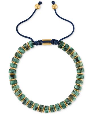 Esquire Men's Jewelry - Green Agate Bead Blue Cord Bolo Bracelet in Yellow Ion-Plated Stainless Steel