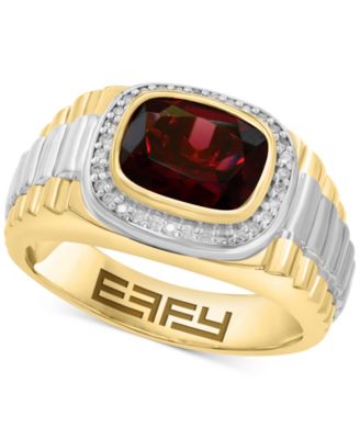 EFFY Collection - Men's Rhodolite (3-1/5 ct. t.w.) & Diamond (1/8 ct. t.w.) Ring in Sterling Silver & 14k Gold-Plate