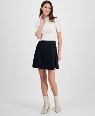 HUGO - Women's Solid Low-Rise Faux-Wrap Side-Buckle Mini Skirt